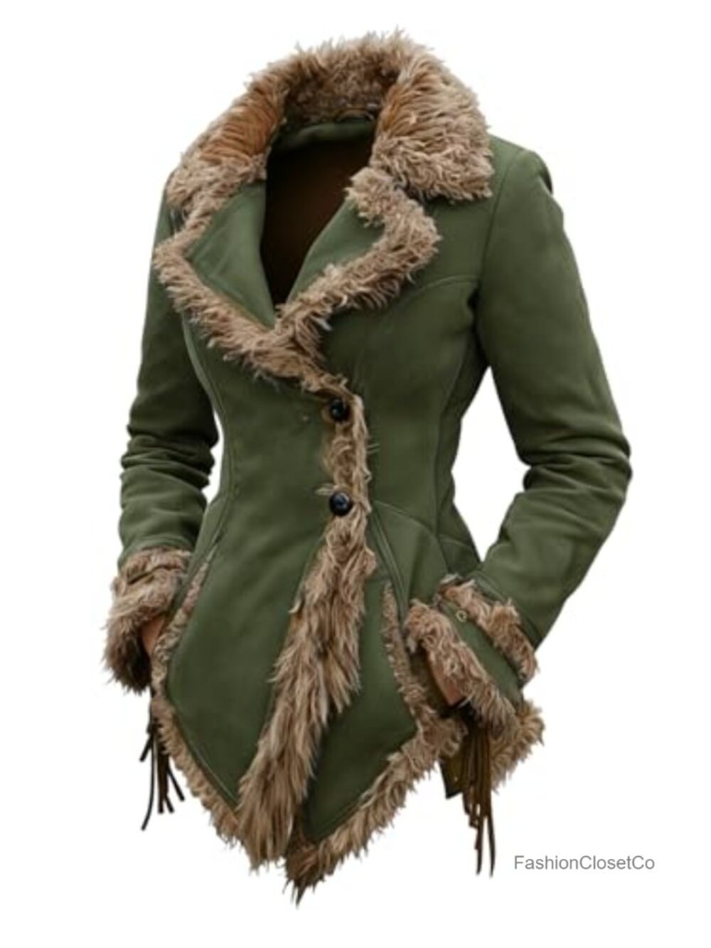 Faux Suede Jacket Faux Fur Collar Slim Fit Button Winter Coat